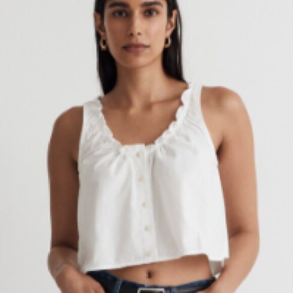 Madewell Denim Ruffled U-Neck Crop Top - Picture 1 of 6